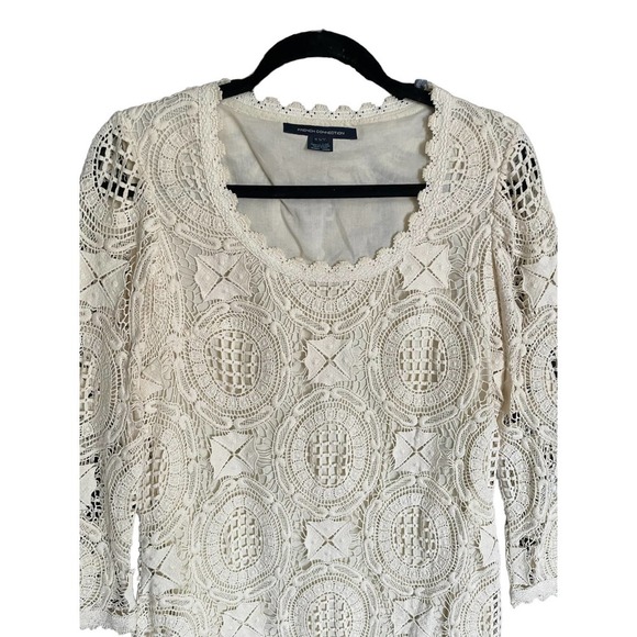 French Connection Lark Rise Lace Dress Scalloped Crochet Trim Size 4 Cream - Picture 3 of 9